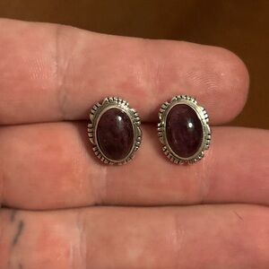 Sterling silver Native American purple spiny oyster signed post back earrings